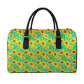 Teal Watercolor Sunflower Pattern Print Leather Duffel Bag