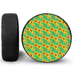 Teal Watercolor Sunflower Pattern Print Leather Spare Tire Cover
