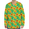 Teal Watercolor Sunflower Pattern Print Long Sleeve Baseball Jersey