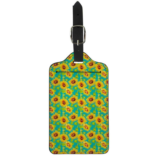 Teal Watercolor Sunflower Pattern Print Luggage Tag
