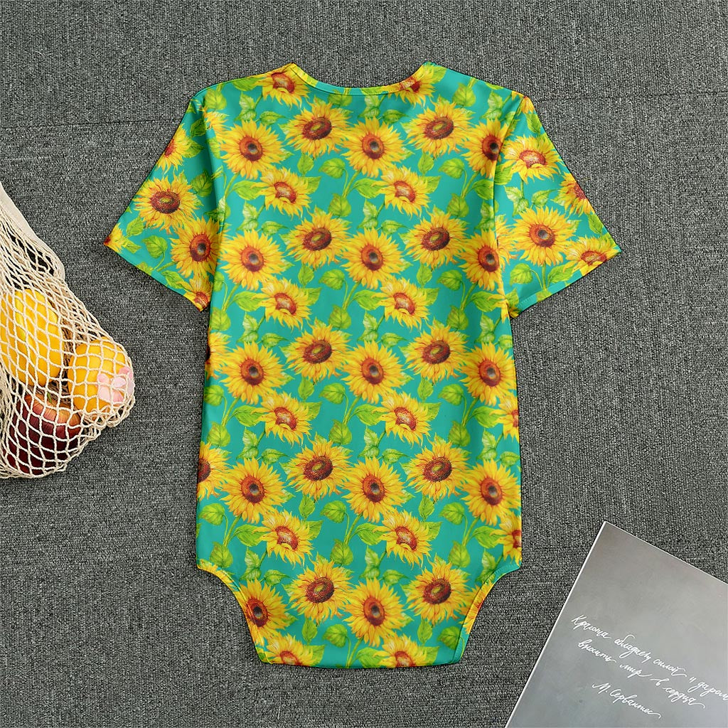Teal Watercolor Sunflower Pattern Print Men's Bodysuit