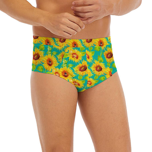 Teal Watercolor Sunflower Pattern Print Men's Briefs