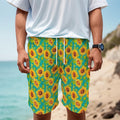 Teal Watercolor Sunflower Pattern Print Men's Cargo Shorts