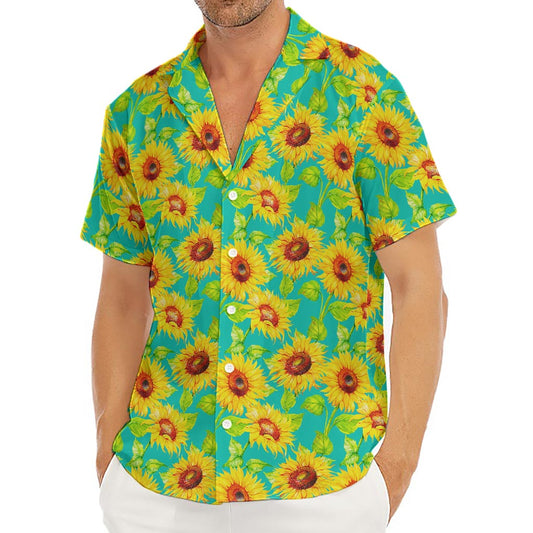 Teal Watercolor Sunflower Pattern Print Men's Deep V-Neck Shirt