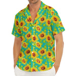 Teal Watercolor Sunflower Pattern Print Men's Deep V-Neck Shirt