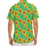 Teal Watercolor Sunflower Pattern Print Men's Deep V-Neck Shirt