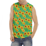 Teal Watercolor Sunflower Pattern Print Men's Fitness Tank Top