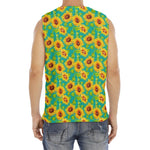Teal Watercolor Sunflower Pattern Print Men's Fitness Tank Top