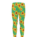 Teal Watercolor Sunflower Pattern Print Men's Leggings