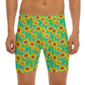 Teal Watercolor Sunflower Pattern Print Men's Long Boxer Briefs