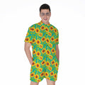 Teal Watercolor Sunflower Pattern Print Men's Romper