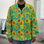 Teal Watercolor Sunflower Pattern Print Men's Shirt Jacket
