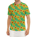 Teal Watercolor Sunflower Pattern Print Men's Short Sleeve Rash Guard