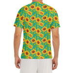 Teal Watercolor Sunflower Pattern Print Men's Short Sleeve Rash Guard