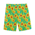 Teal Watercolor Sunflower Pattern Print Men's Sports Shorts