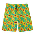 Teal Watercolor Sunflower Pattern Print Men's Swim Trunks