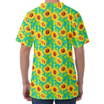 Teal Watercolor Sunflower Pattern Print Men's Velvet T-Shirt