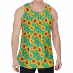 Teal Watercolor Sunflower Pattern Print Men's Velvet Tank Top