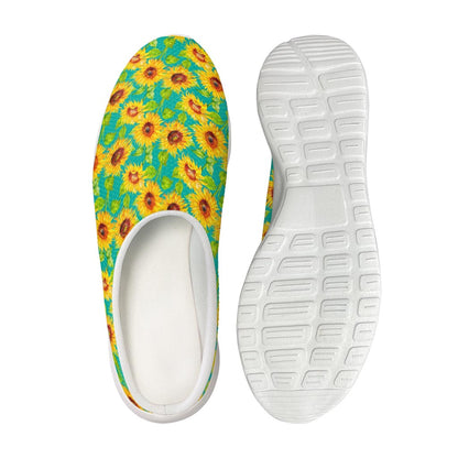 Teal Watercolor Sunflower Pattern Print Mesh Casual Shoes