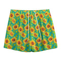 Teal Watercolor Sunflower Pattern Print Mesh Shorts