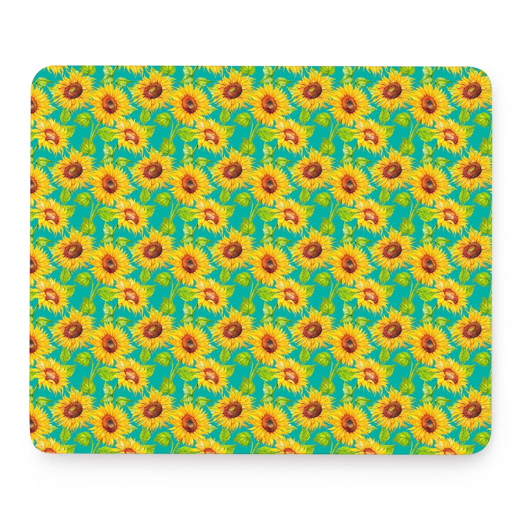 Teal Watercolor Sunflower Pattern Print Mouse Pad
