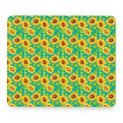 Teal Watercolor Sunflower Pattern Print Mouse Pad