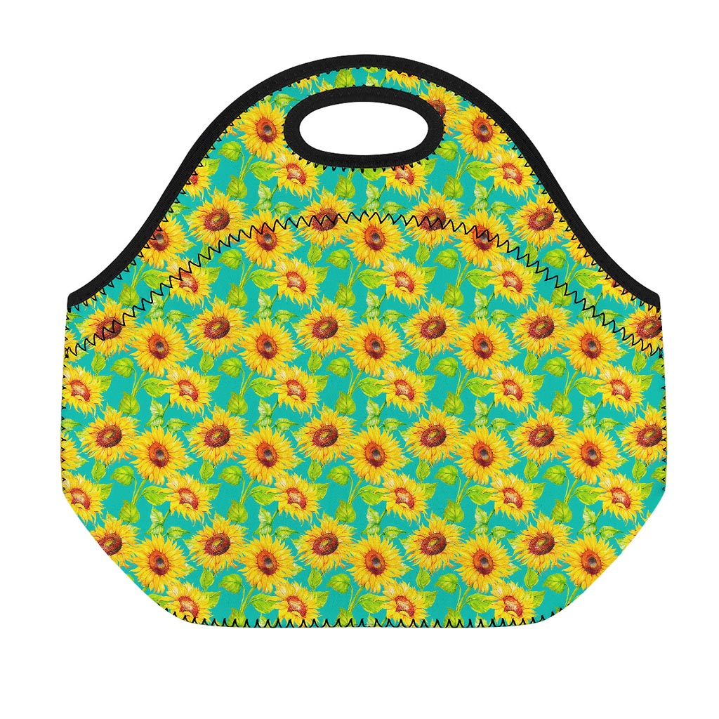 Teal Watercolor Sunflower Pattern Print Neoprene Lunch Bag