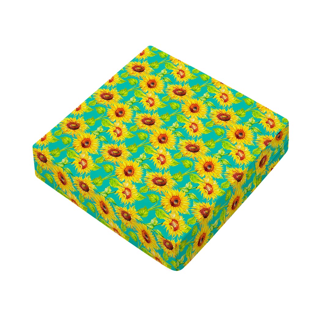 Teal Watercolor Sunflower Pattern Print Outdoor Seat Cushion Cover