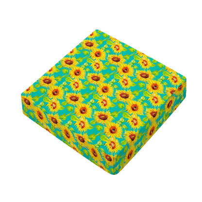 Teal Watercolor Sunflower Pattern Print Outdoor Seat Cushion Cover