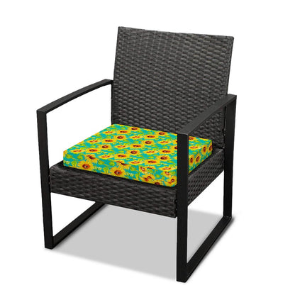 Teal Watercolor Sunflower Pattern Print Outdoor Seat Cushion Cover