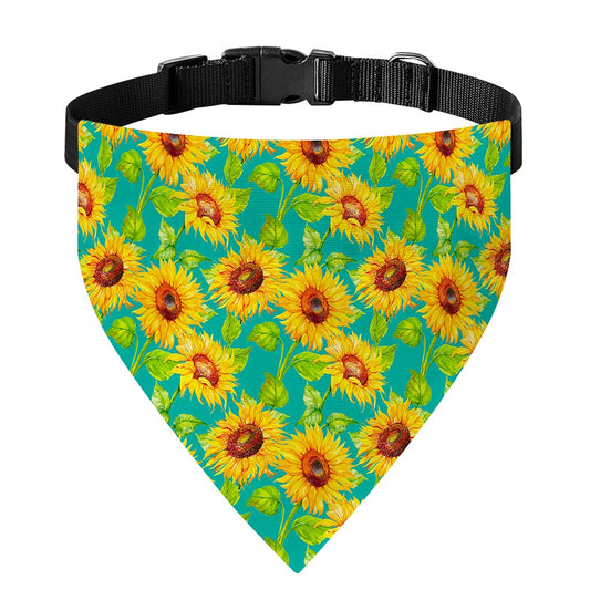 Teal Watercolor Sunflower Pattern Print Over The Collar Dog Bandana