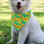 Teal Watercolor Sunflower Pattern Print Over The Collar Dog Bandana