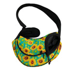 Teal Watercolor Sunflower Pattern Print Pet Sling Carrier