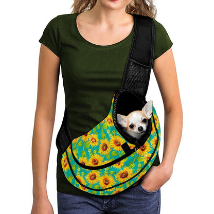 Teal Watercolor Sunflower Pattern Print Pet Sling Carrier