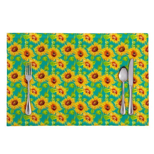 Teal Watercolor Sunflower Pattern Print Placemat