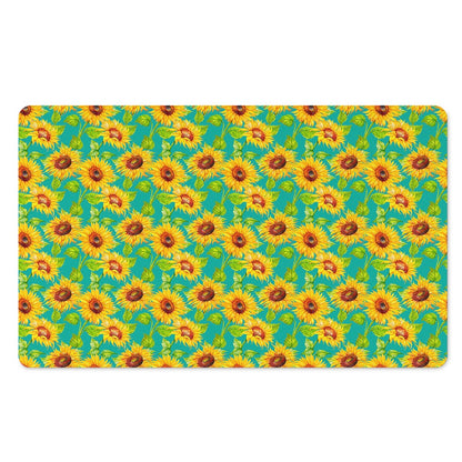 Teal Watercolor Sunflower Pattern Print Polyester Doormat