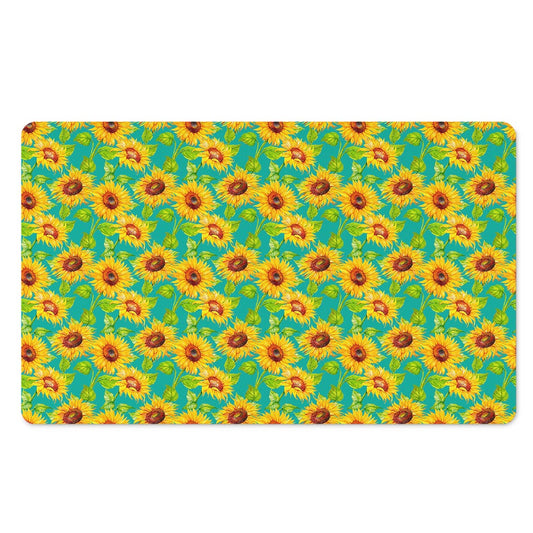 Teal Watercolor Sunflower Pattern Print Polyester Doormat