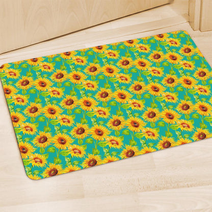 Teal Watercolor Sunflower Pattern Print Polyester Doormat