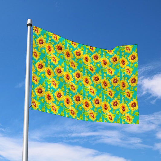Teal Watercolor Sunflower Pattern Print Polyester Flag