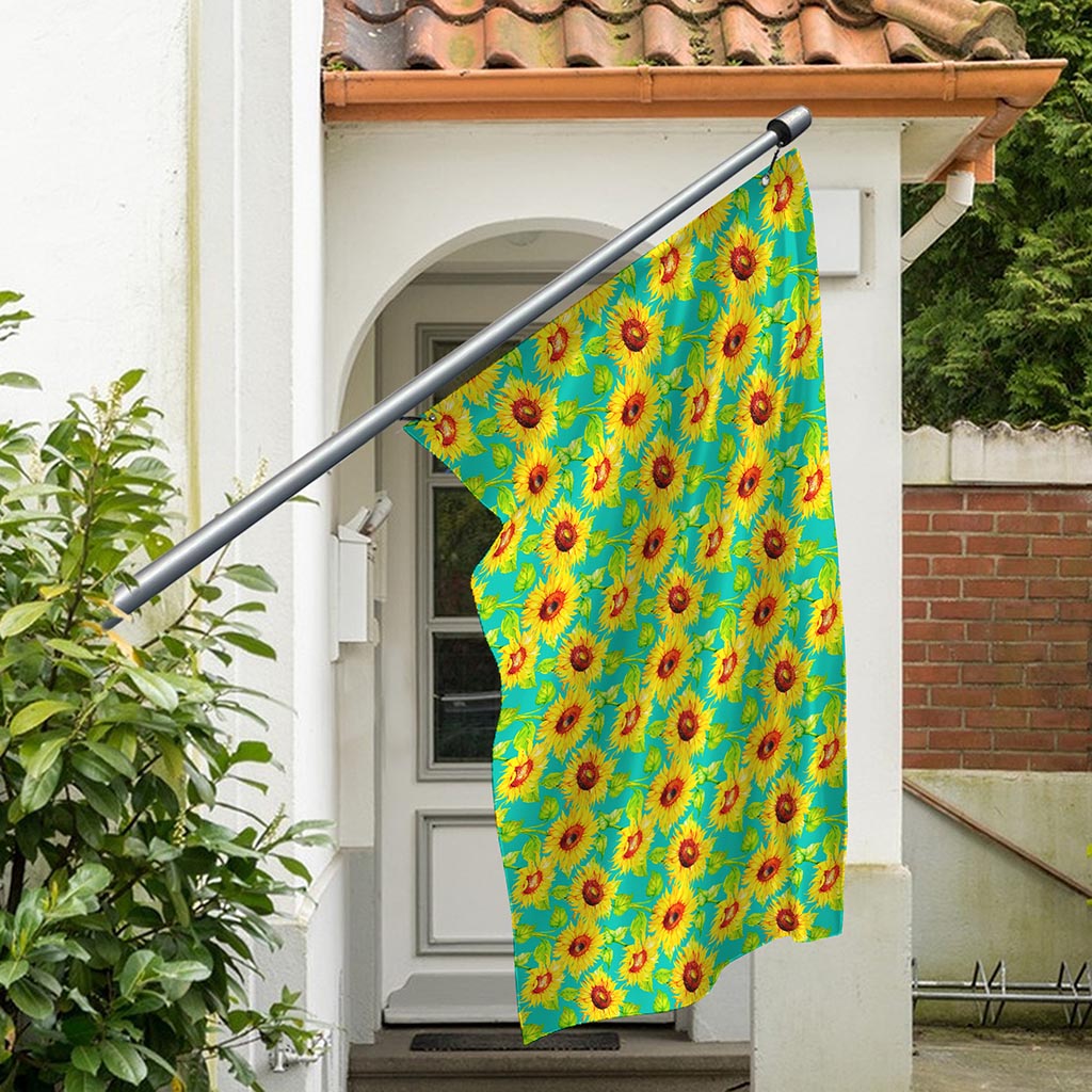 Teal Watercolor Sunflower Pattern Print Polyester Flag