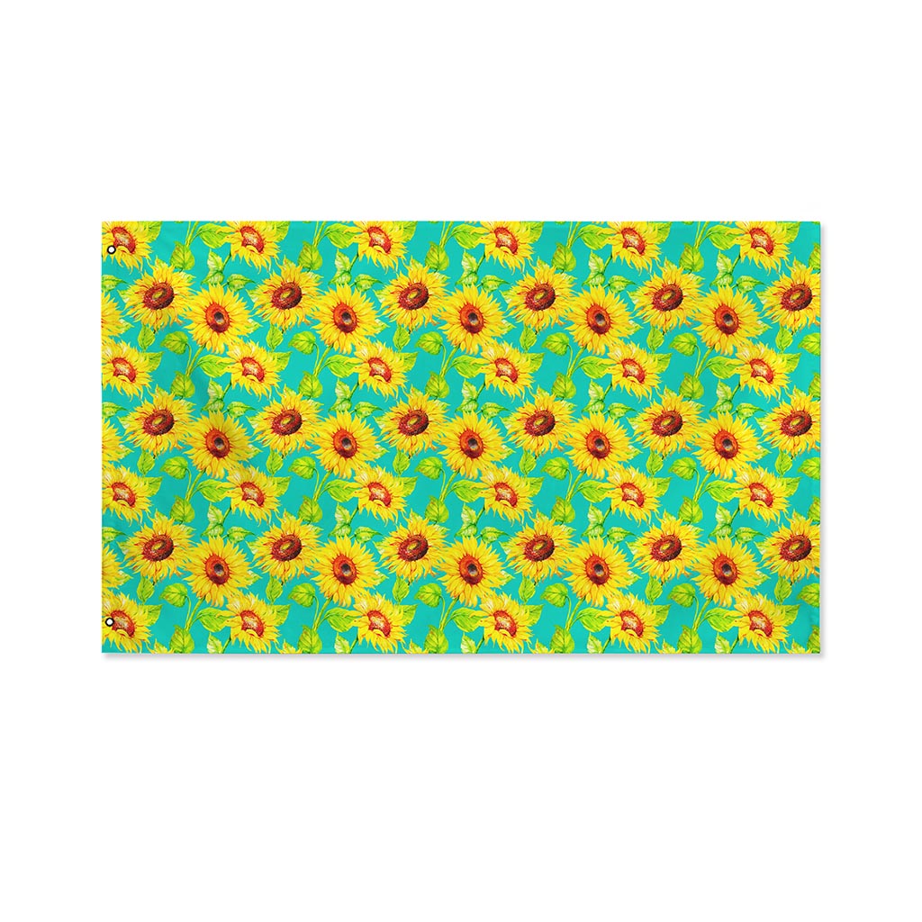 Teal Watercolor Sunflower Pattern Print Polyester Flag