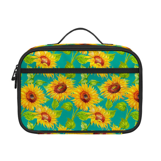Teal Watercolor Sunflower Pattern Print Portable Lunch Bag
