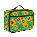 Teal Watercolor Sunflower Pattern Print Portable Lunch Bag