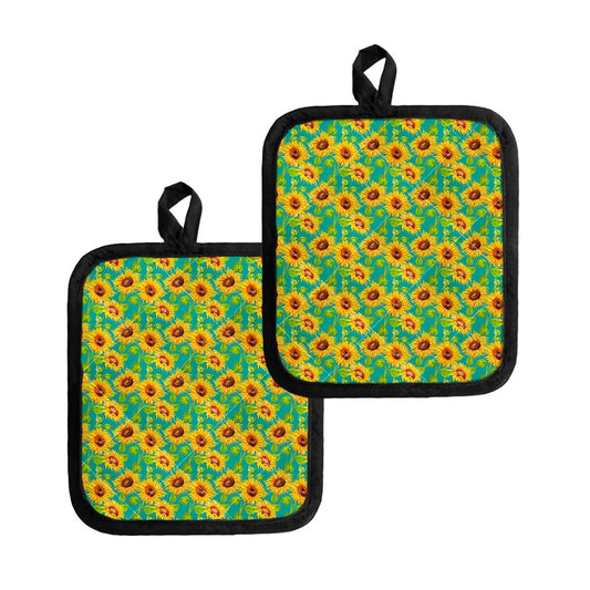 Teal Watercolor Sunflower Pattern Print Pot Holders