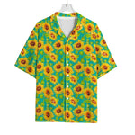 Teal Watercolor Sunflower Pattern Print Rayon Hawaiian Shirt