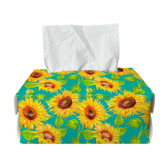 Teal Watercolor Sunflower Pattern Print Rectangle Tissue Box Cover