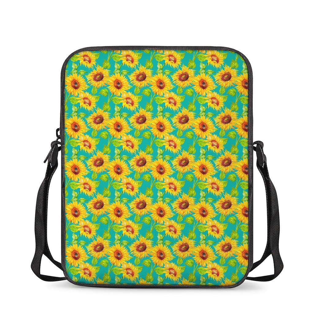 Teal Watercolor Sunflower Pattern Print Rectangular Crossbody Bag