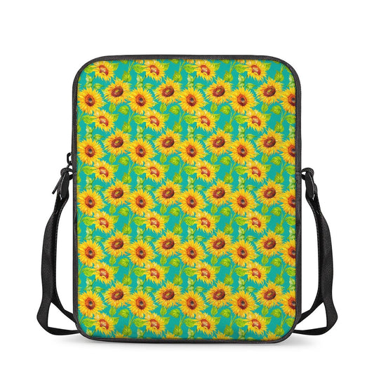 Teal Watercolor Sunflower Pattern Print Rectangular Crossbody Bag