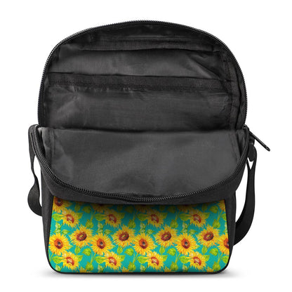 Teal Watercolor Sunflower Pattern Print Rectangular Crossbody Bag