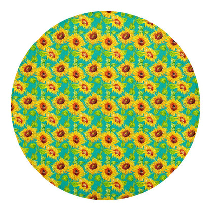 Teal Watercolor Sunflower Pattern Print Round Blanket